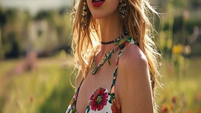 Taylor Swift Brightens Tight End University in Floral Minidress